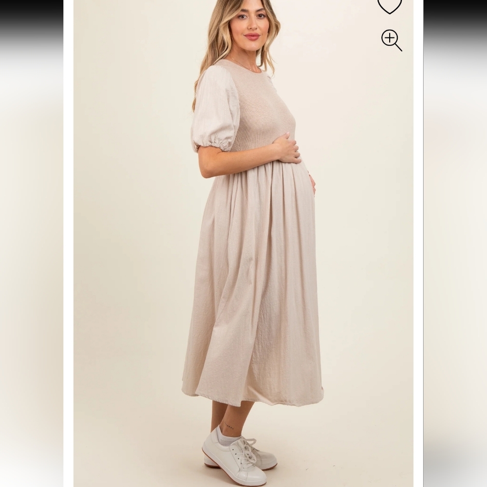Beige & Sage Ribbed Bodice Maternity Midi Dresses (set Of 2)